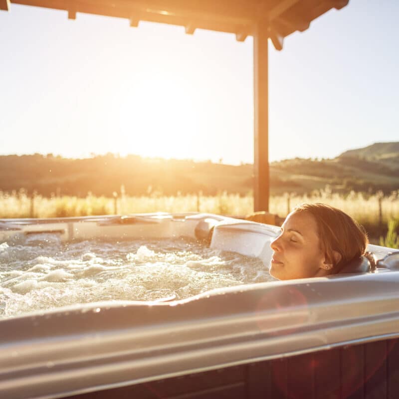 Enjoying a hot tub